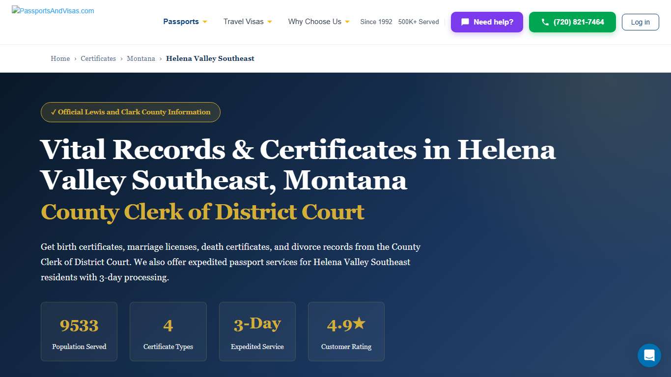 Birth, Marriage & Death Certificates in Helena Valley Southeast, MT | Lewis and Clark County Vital Records
