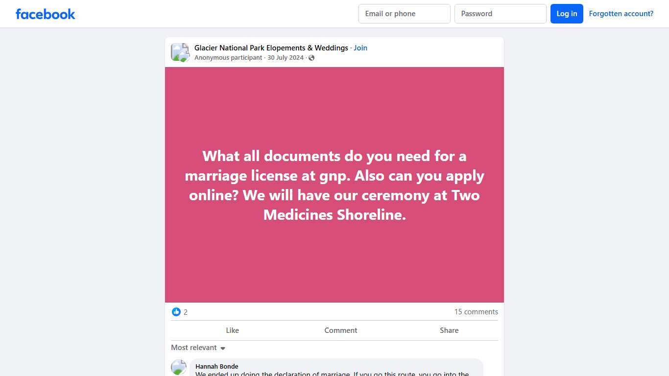 Glacier National Park Elopements & Weddings | What all documents do you need for a marriage license at gnp | Facebook
